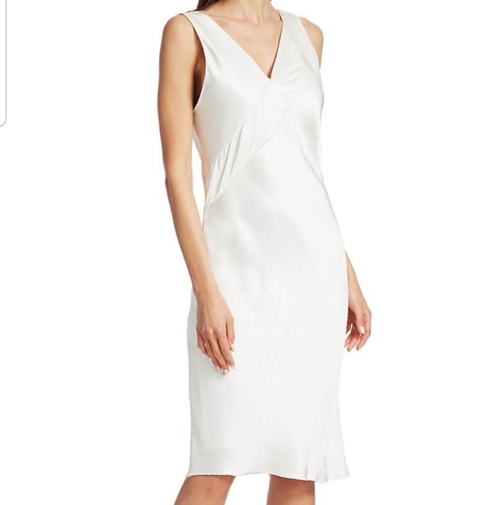 Helmut lang white silk midi v-neck dress